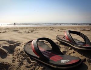 black and red adidas flip flops thumbnail