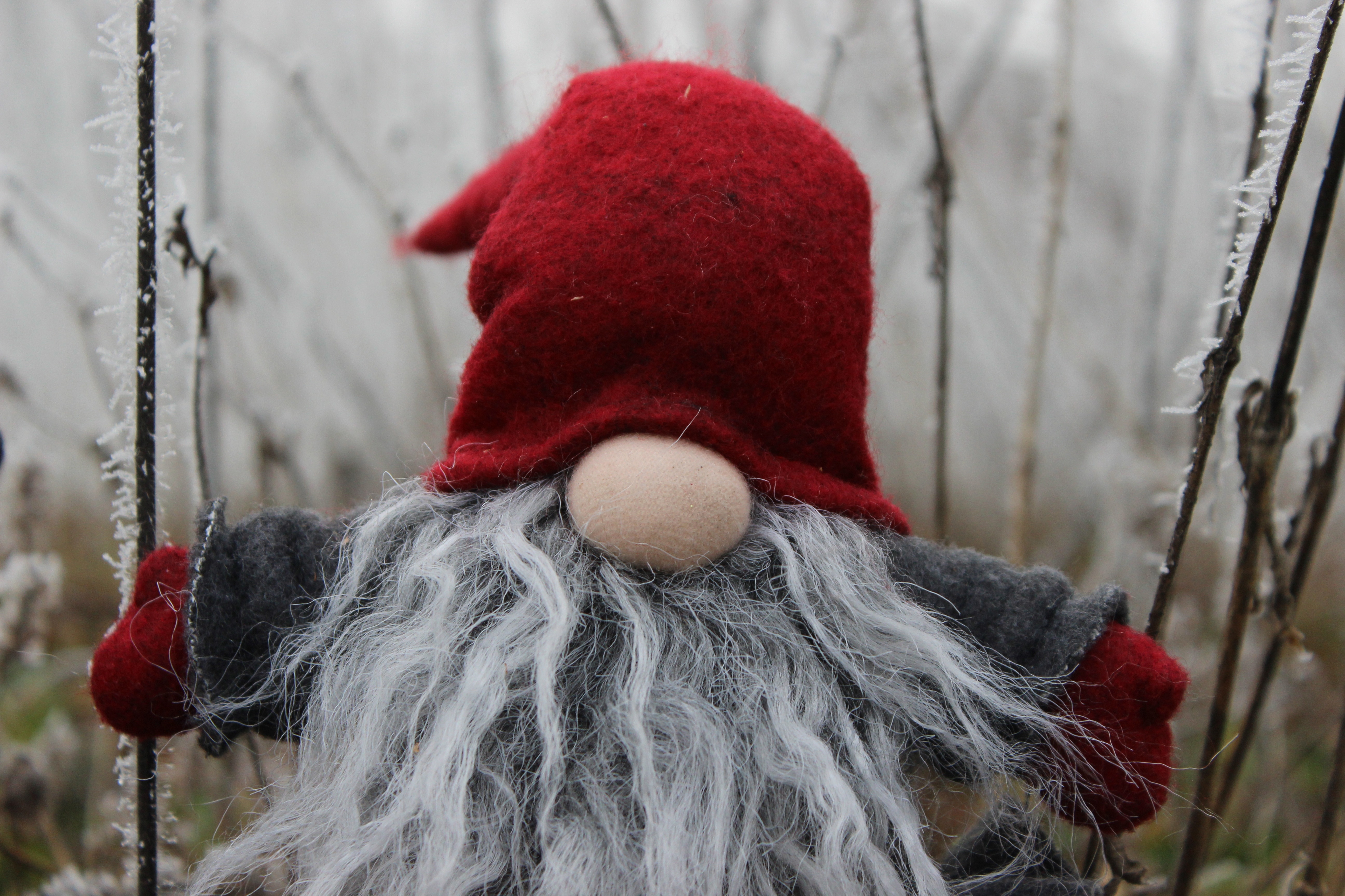 red dressed white bearded dwarf plush toy