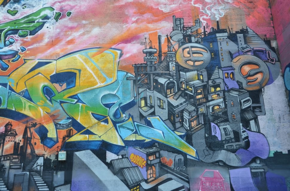 yellow teal and gray graffiti preview