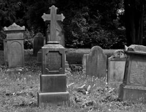 grayscale photo of cementary thumbnail