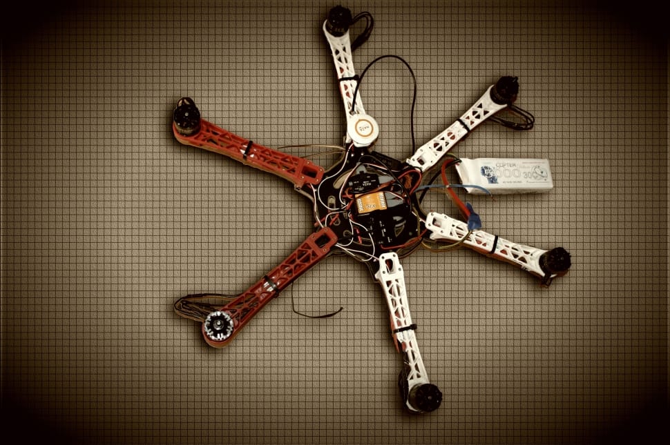 white and red hexacopter preview