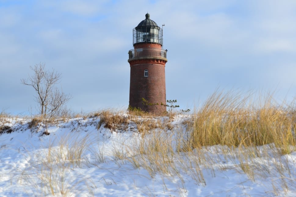 brown lighthouse surrounded by snow preview