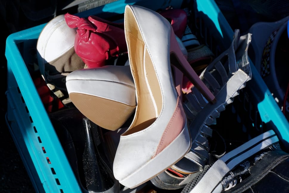 white and pink leather platform heels preview