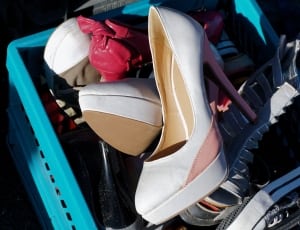 white and pink leather platform heels thumbnail