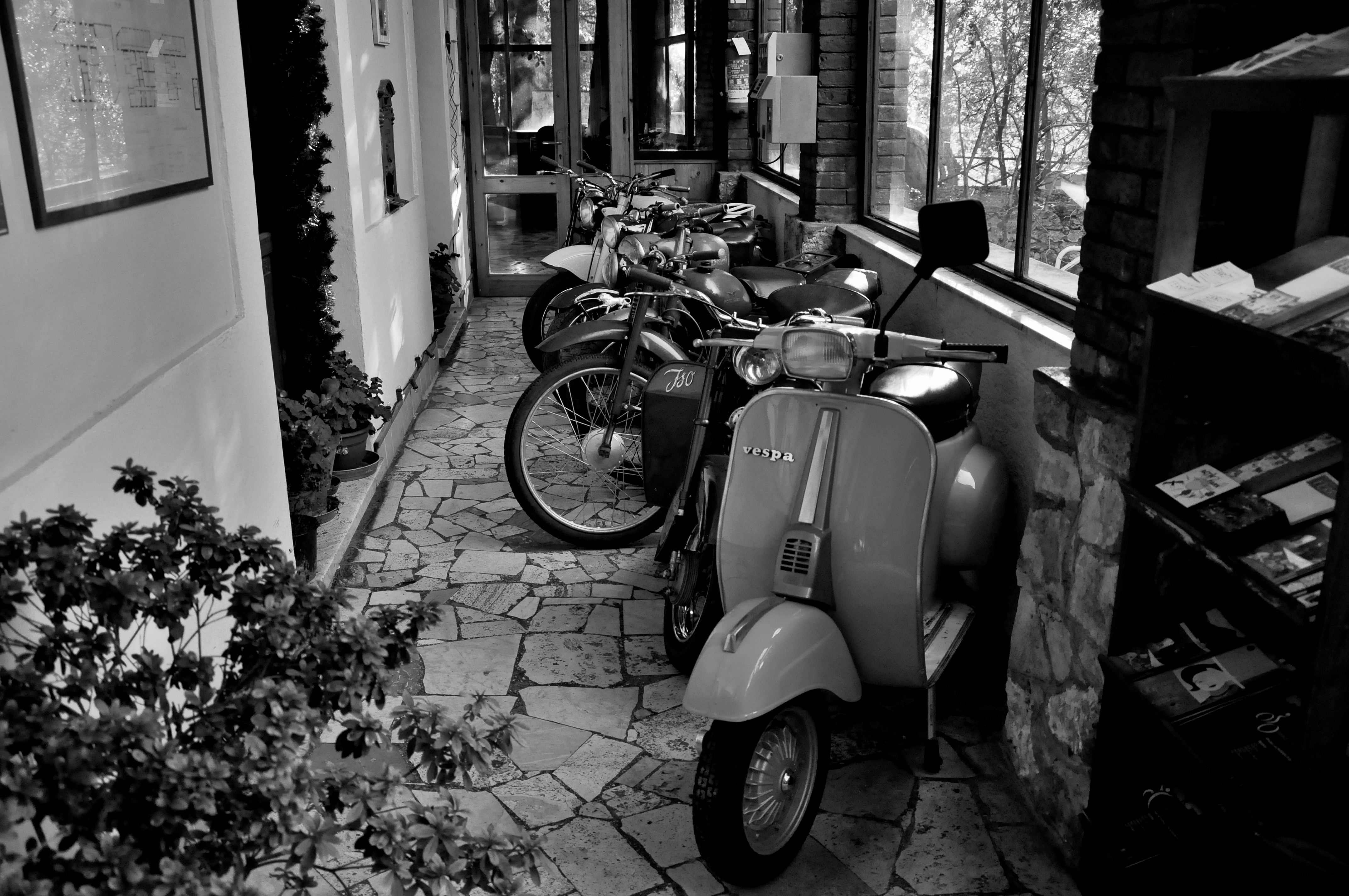 white and black motor scooters