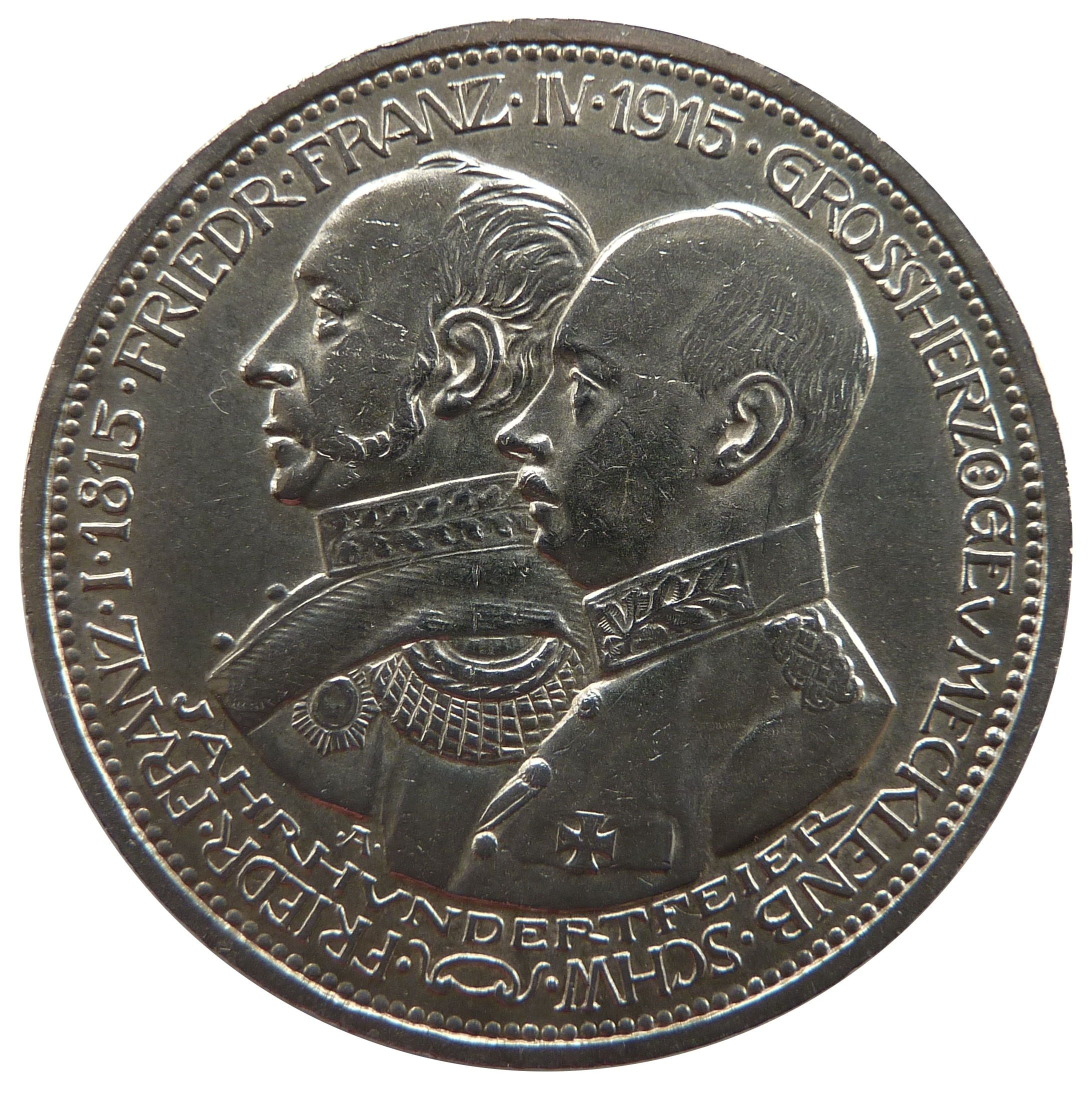 silver round two men's profile 1915 jahrhvndertfeier coin