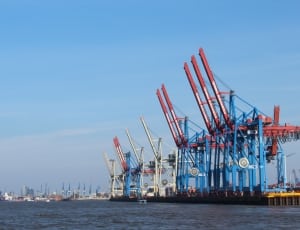 red and blue dock overhear cranes thumbnail