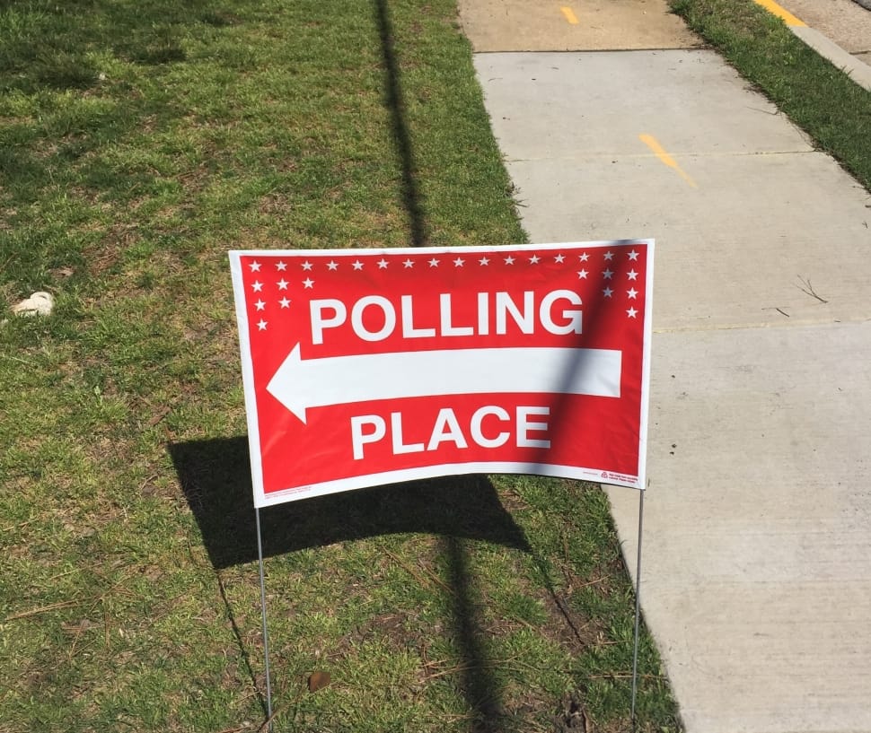 red and white polling place print signage preview