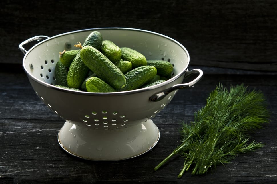 green vegetable lot in gray steel strainer preview