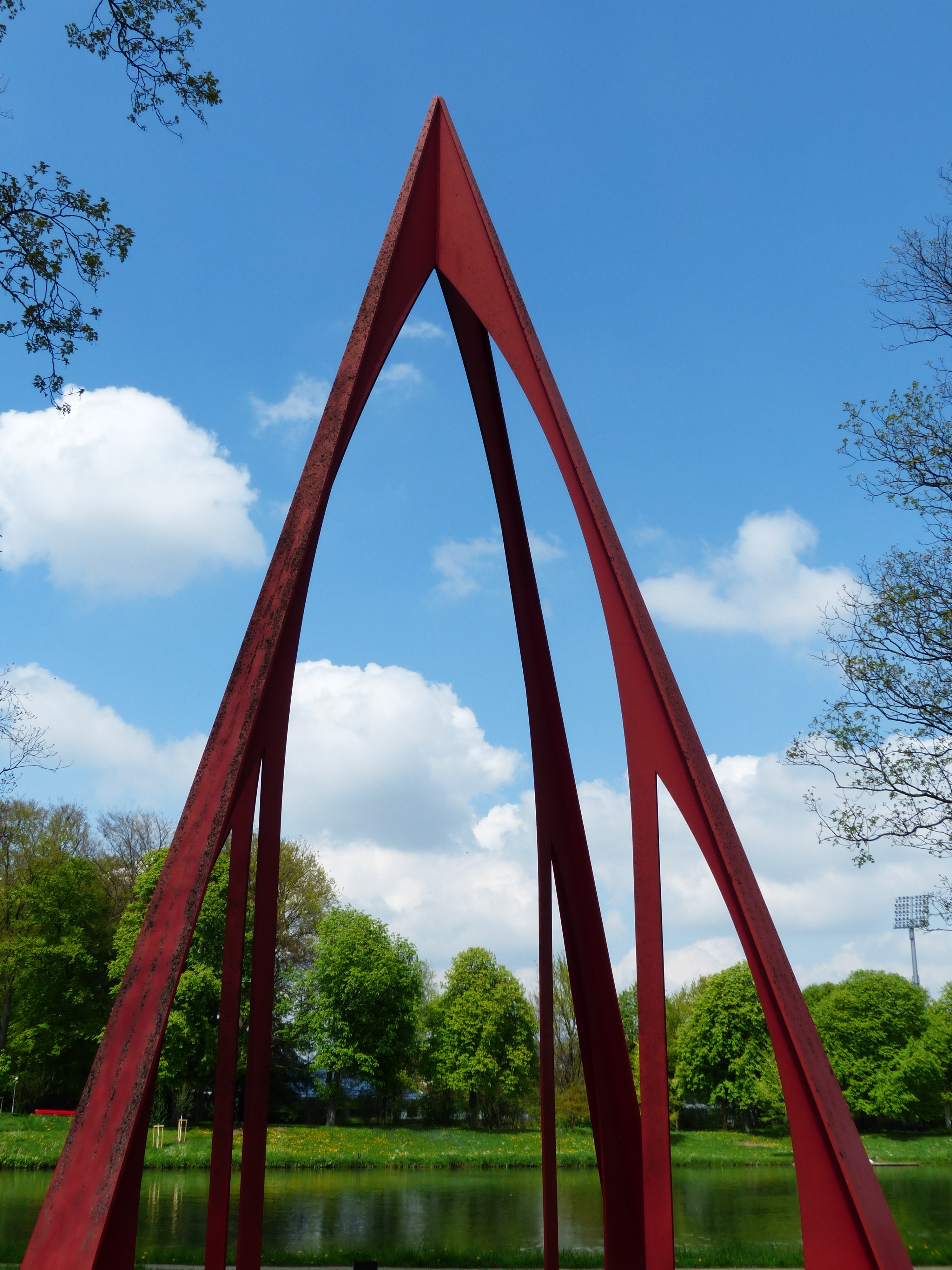 red metal monument