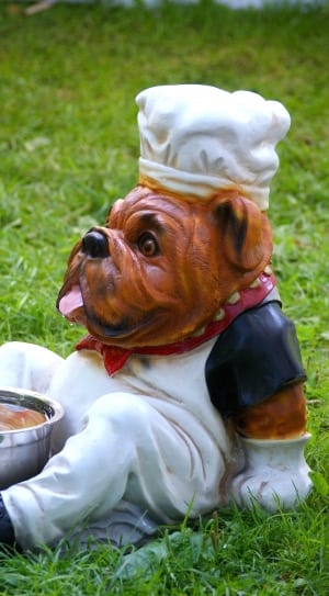 brown chef bulldog ceramic figurine thumbnail