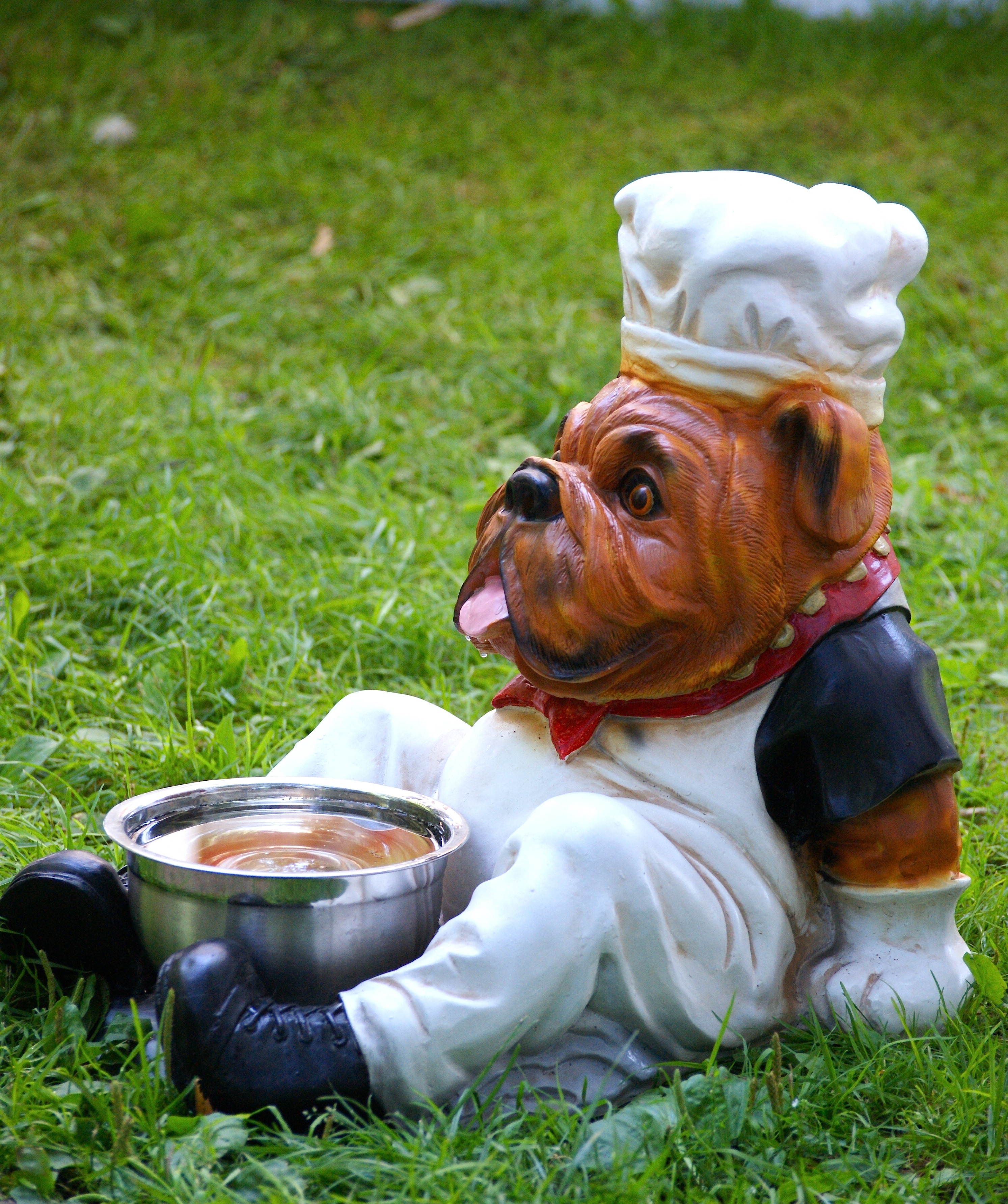 brown chef bulldog ceramic figurine