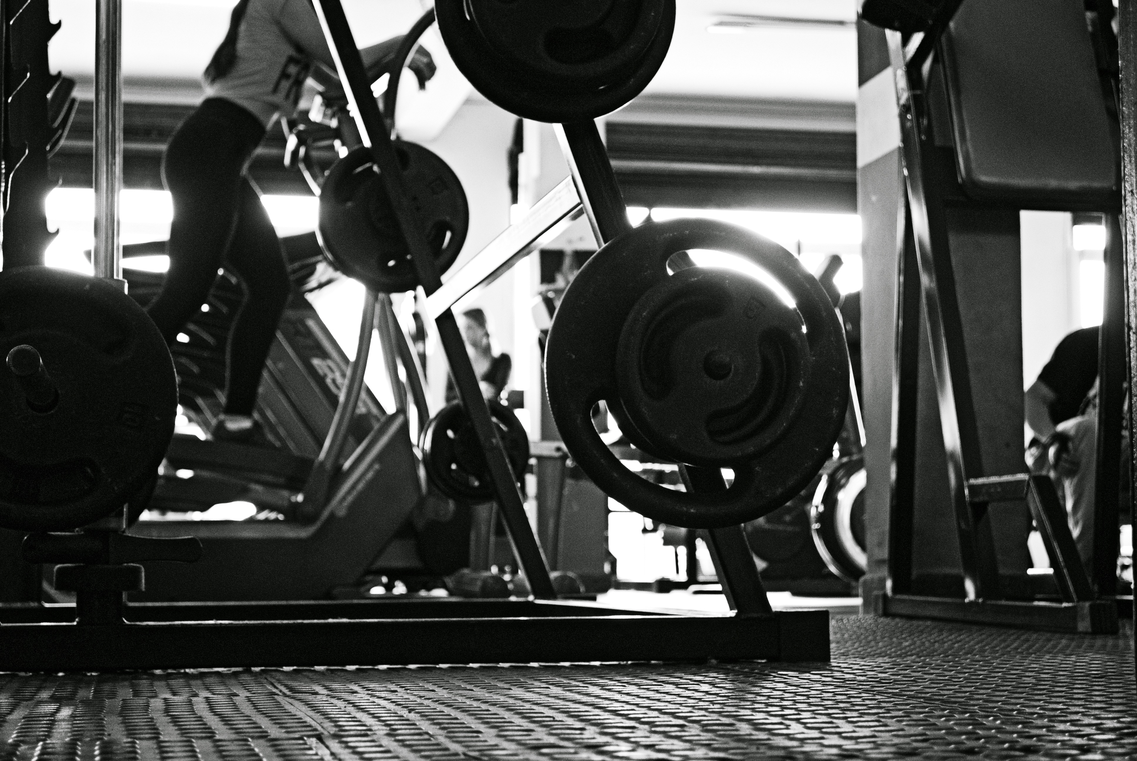 grayscale photograph of gym