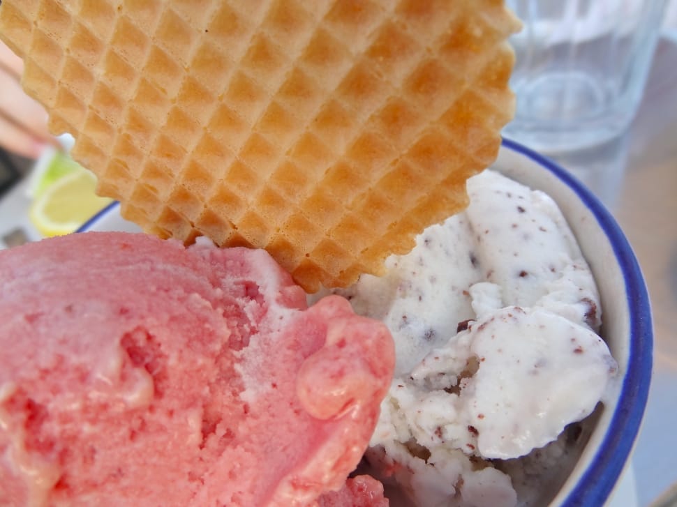 strawberry and cookies and cream ice cream with cone preview