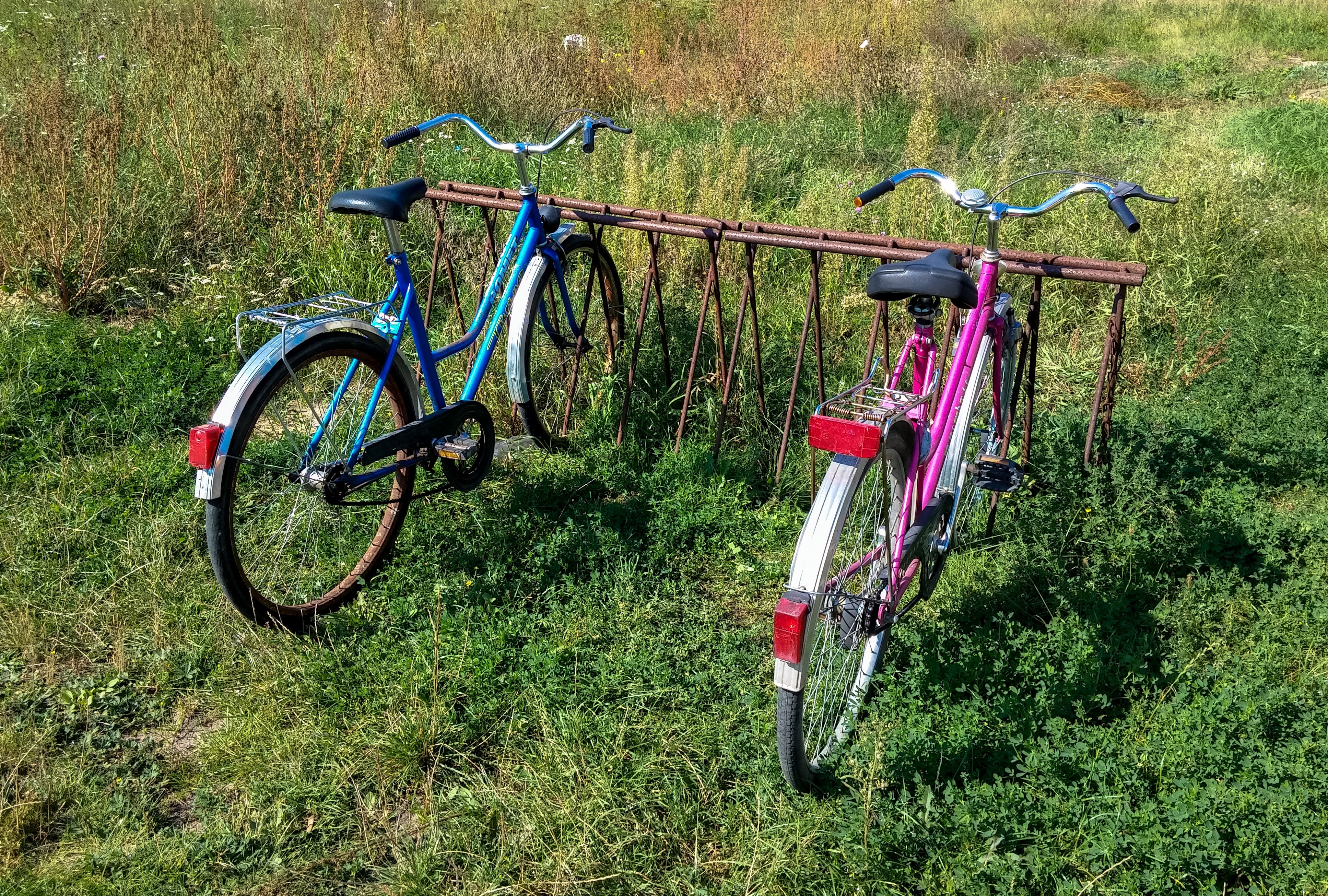 two cruiser bicycles