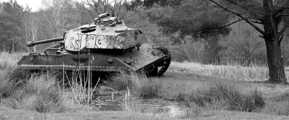 gray scale photo of battle tank preview