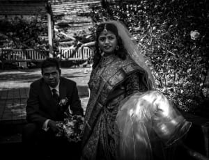 grayscale photo of bride and groom thumbnail