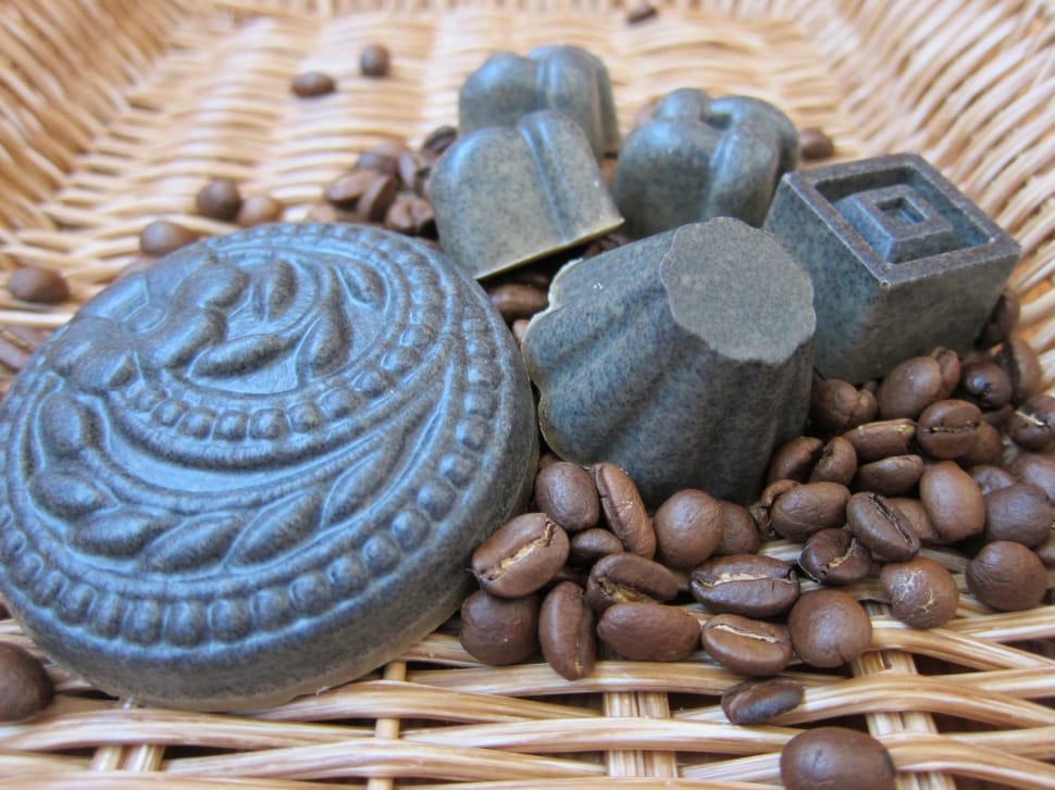 coffee beans and black ceramic ornaments preview