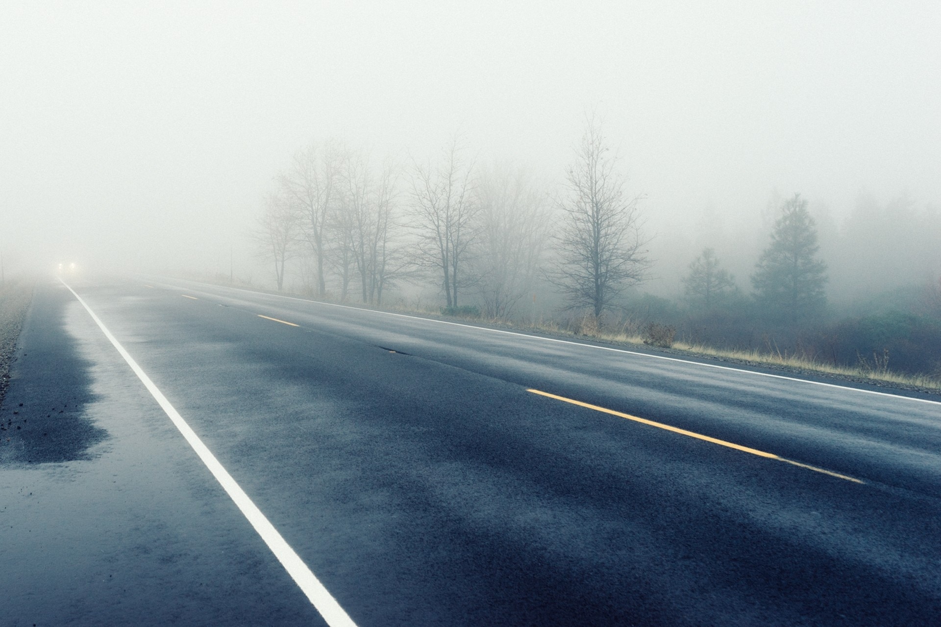 open asphalt road during foggy weather condition at daytime
