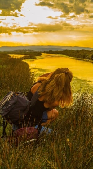 Pond, Girl, Photographer, sunset, nature thumbnail
