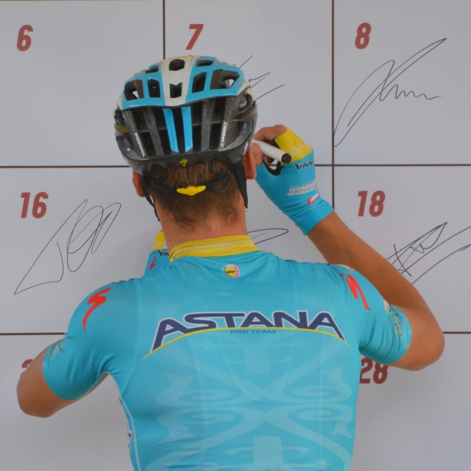 man's teal and yellow astana bicycle suit preview