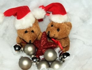 2 red brown and white teddy bear plush toy and gray christmas bauble lot thumbnail