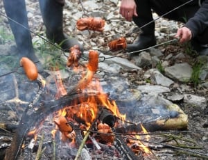 people roasting food on gray metal rods photo thumbnail