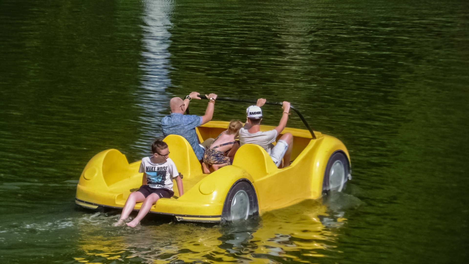 yellow car pedal boat