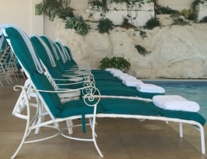 white steel framed green leather chaise lounge thumbnail