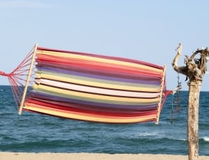 red blue and green fabric hammock thumbnail