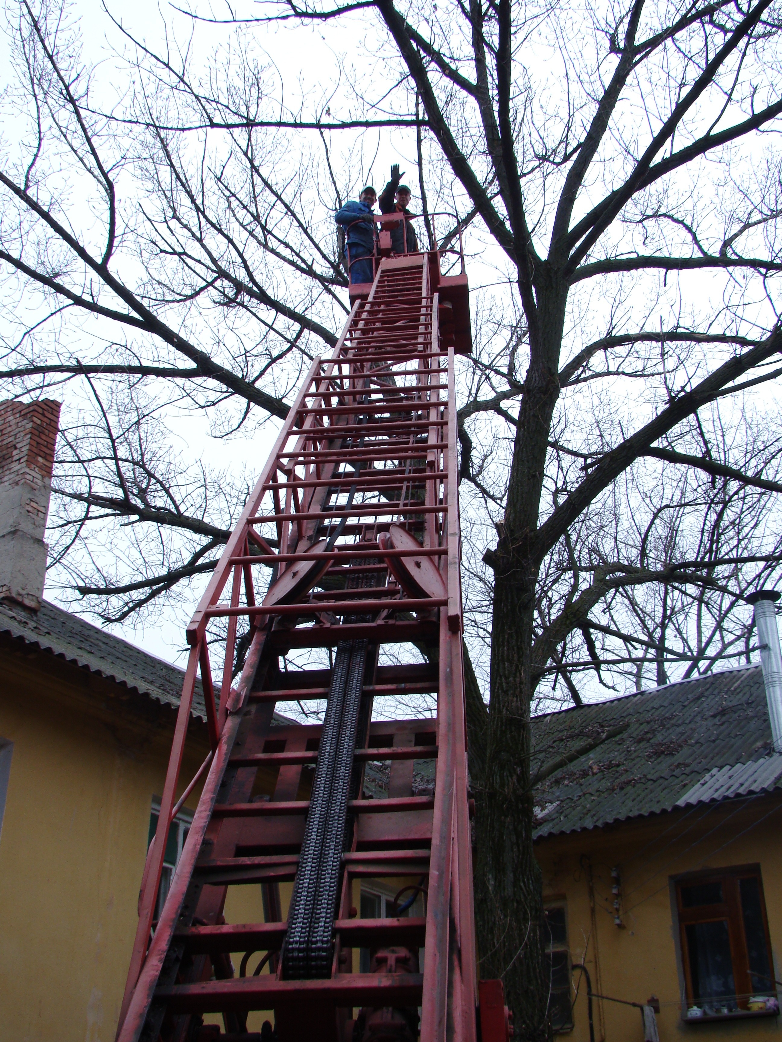 red hydraulic ladder