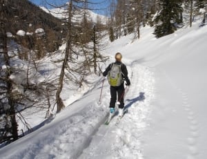 woman with skis on snow coated area thumbnail