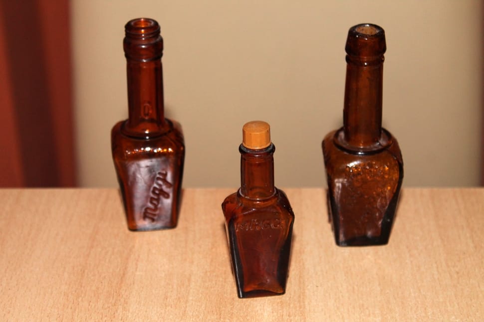 3 brown clear glass bottle preview