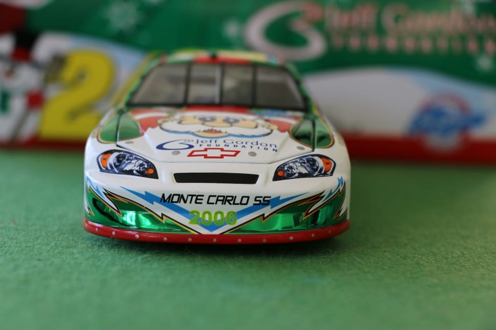 white green and red chevrolet monte carlo ss toy preview