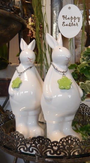 2 white rabbit ceramic figurines thumbnail