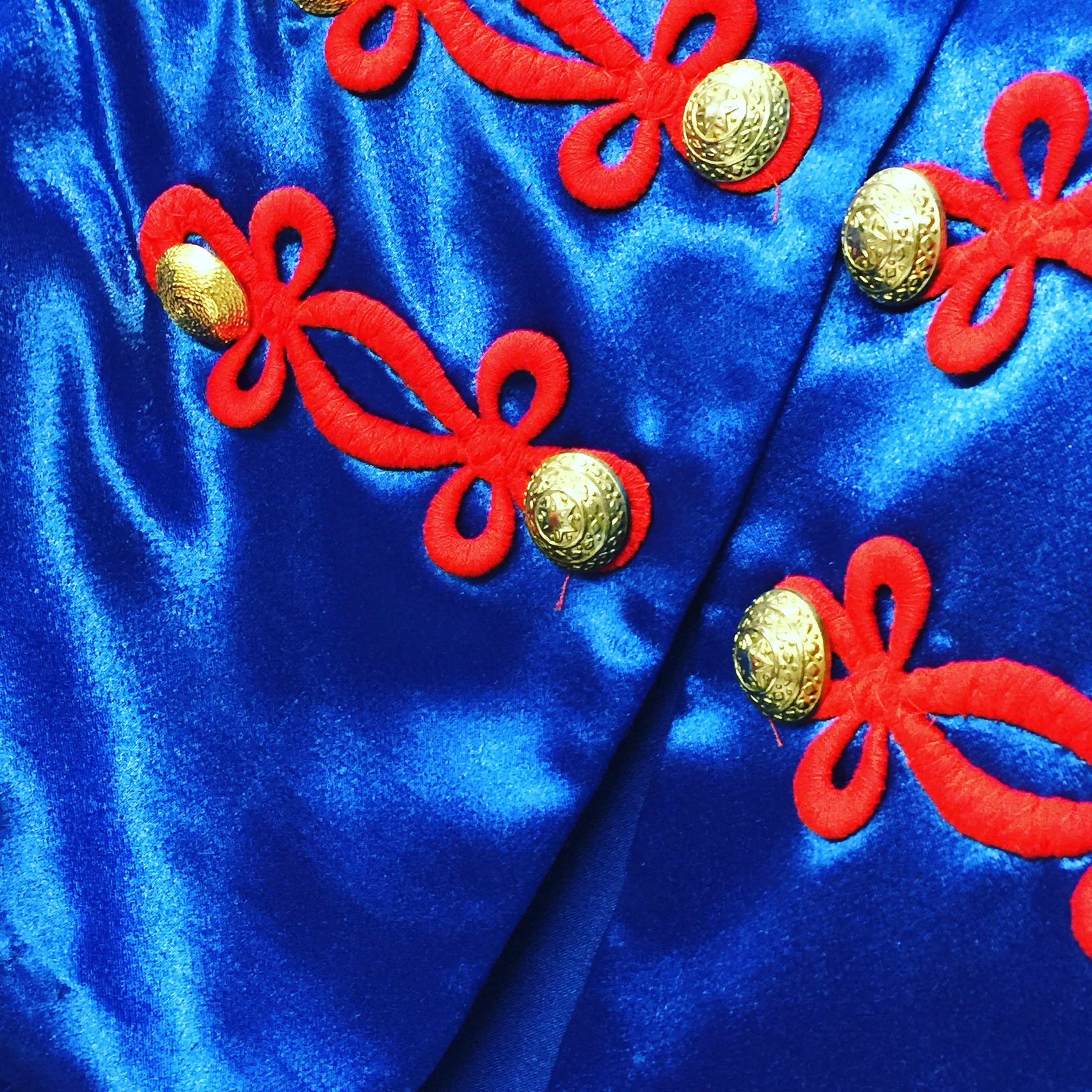 blue and red textile