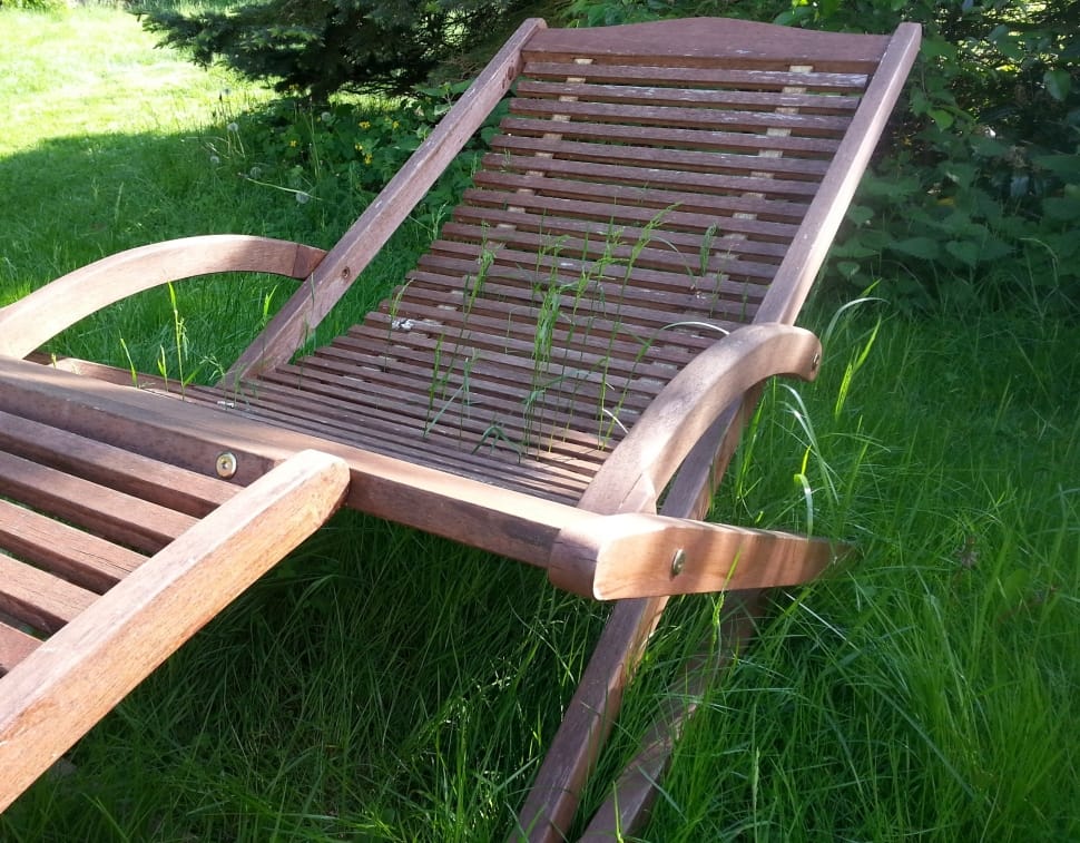 brown wooden outdoor chaise lounge preview