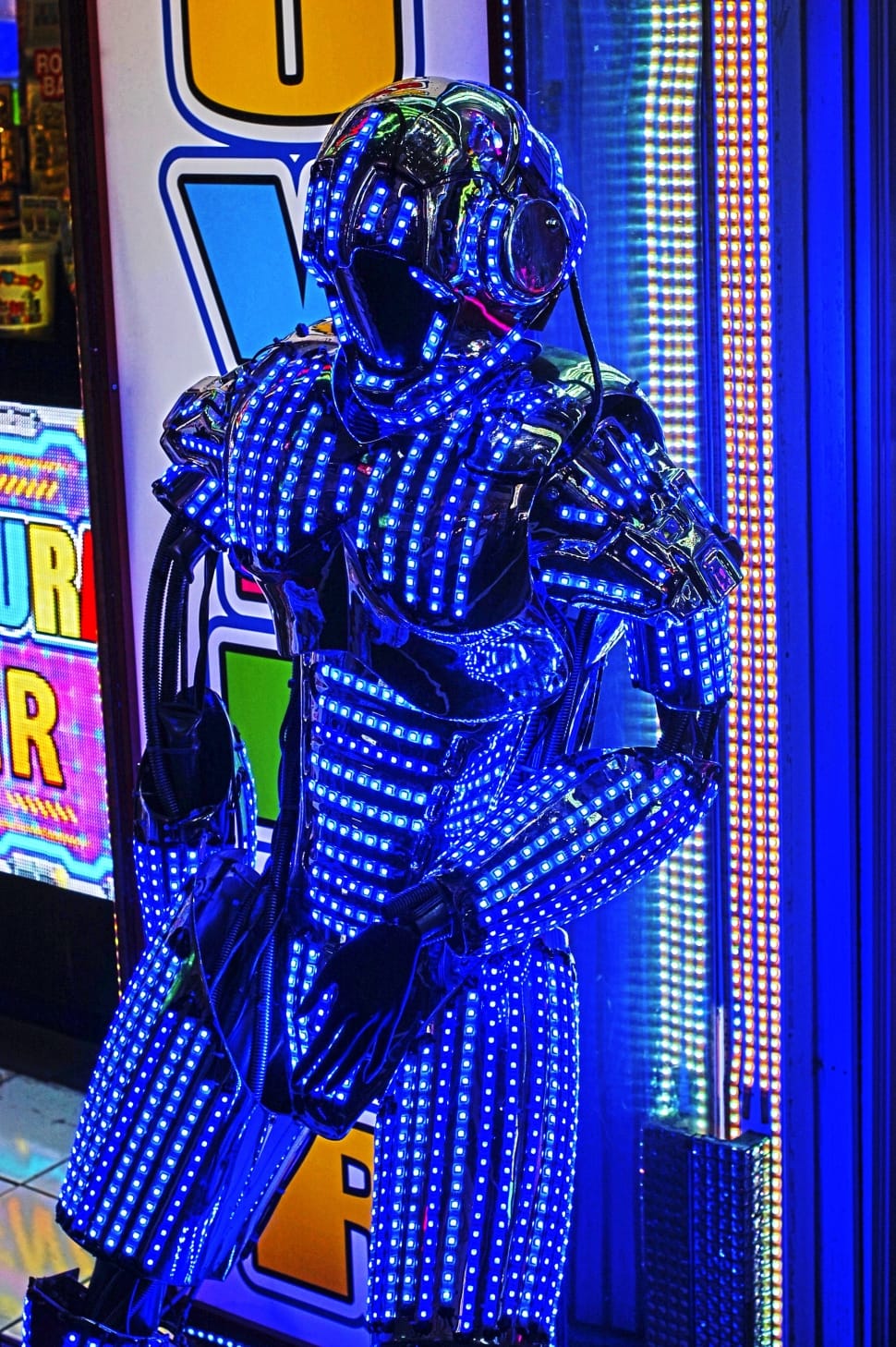 blue led lighted male robot statuette preview