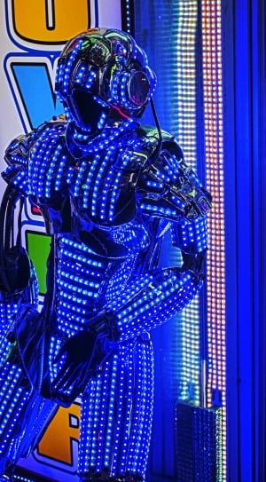 blue led lighted male robot statuette thumbnail