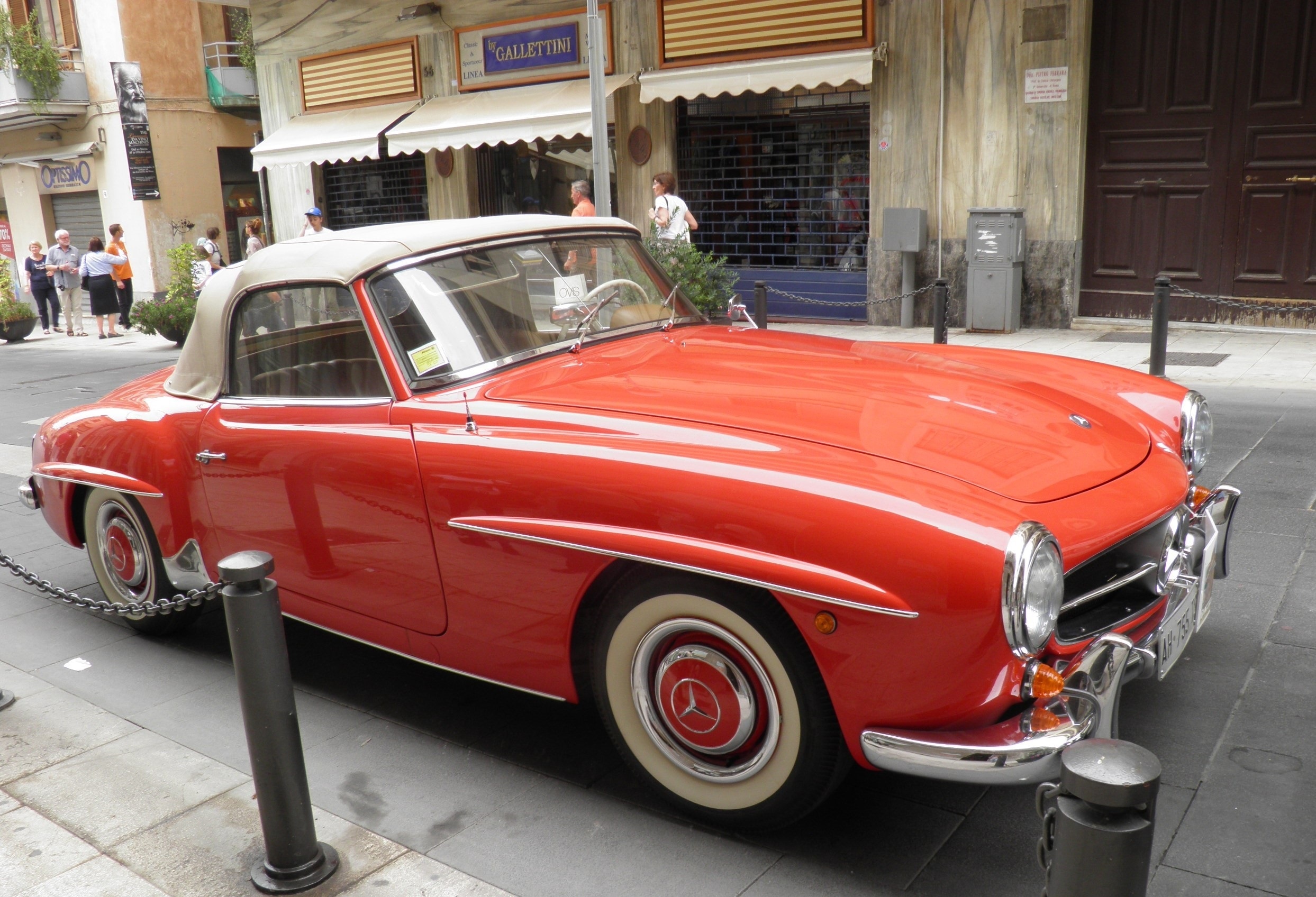 red and white mercedes benz vintage car