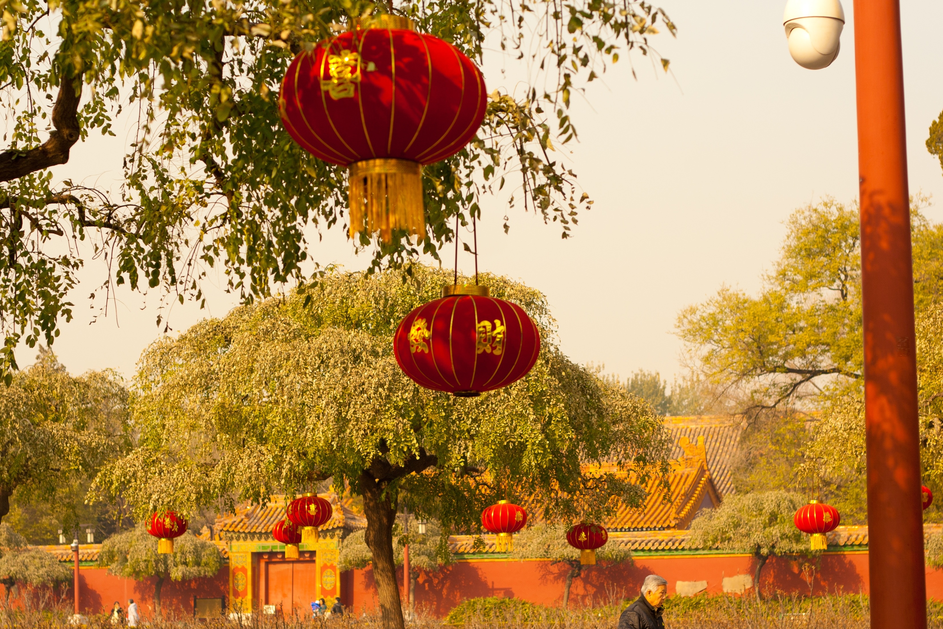 red and brown chinese ball lanterns