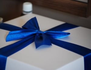 white and blue ribbon gift box thumbnail