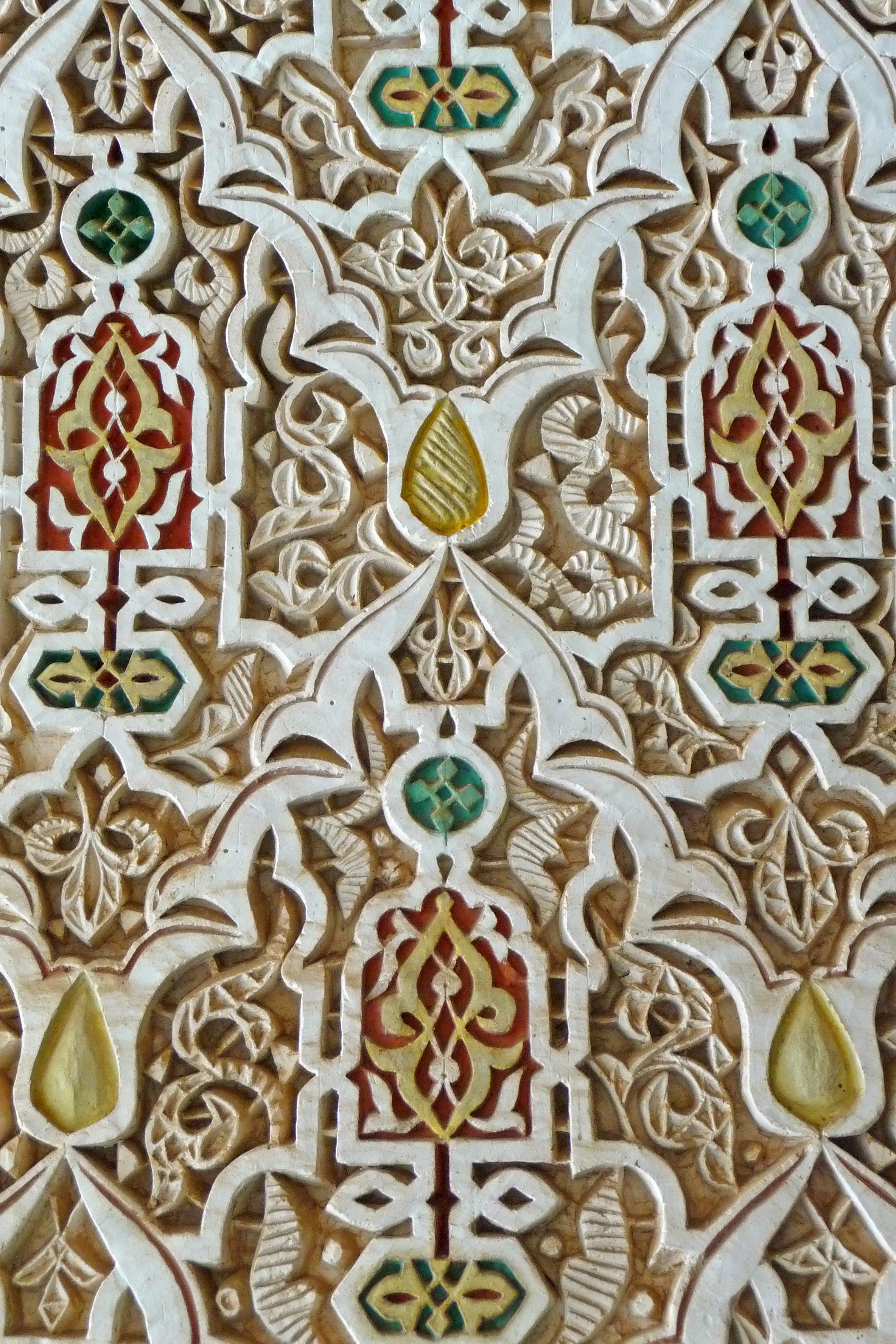 white yellow and green wood carve decor