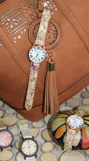 white pink and green floral silver round chronograph watch thumbnail
