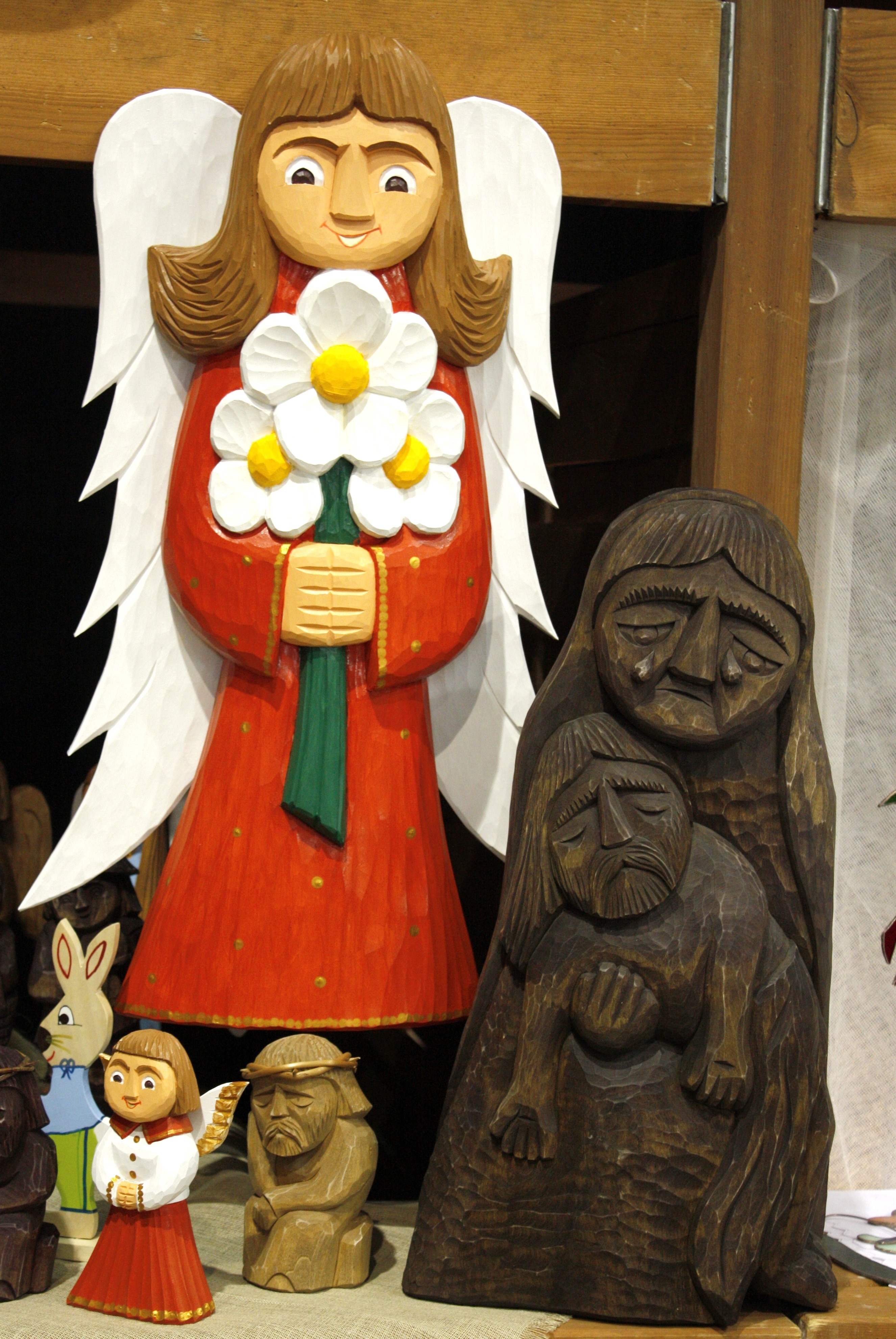 female angel wooden carved figurine