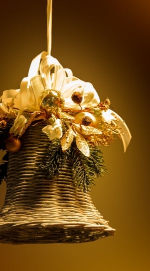 brown and gold wicker bell hanging decor thumbnail