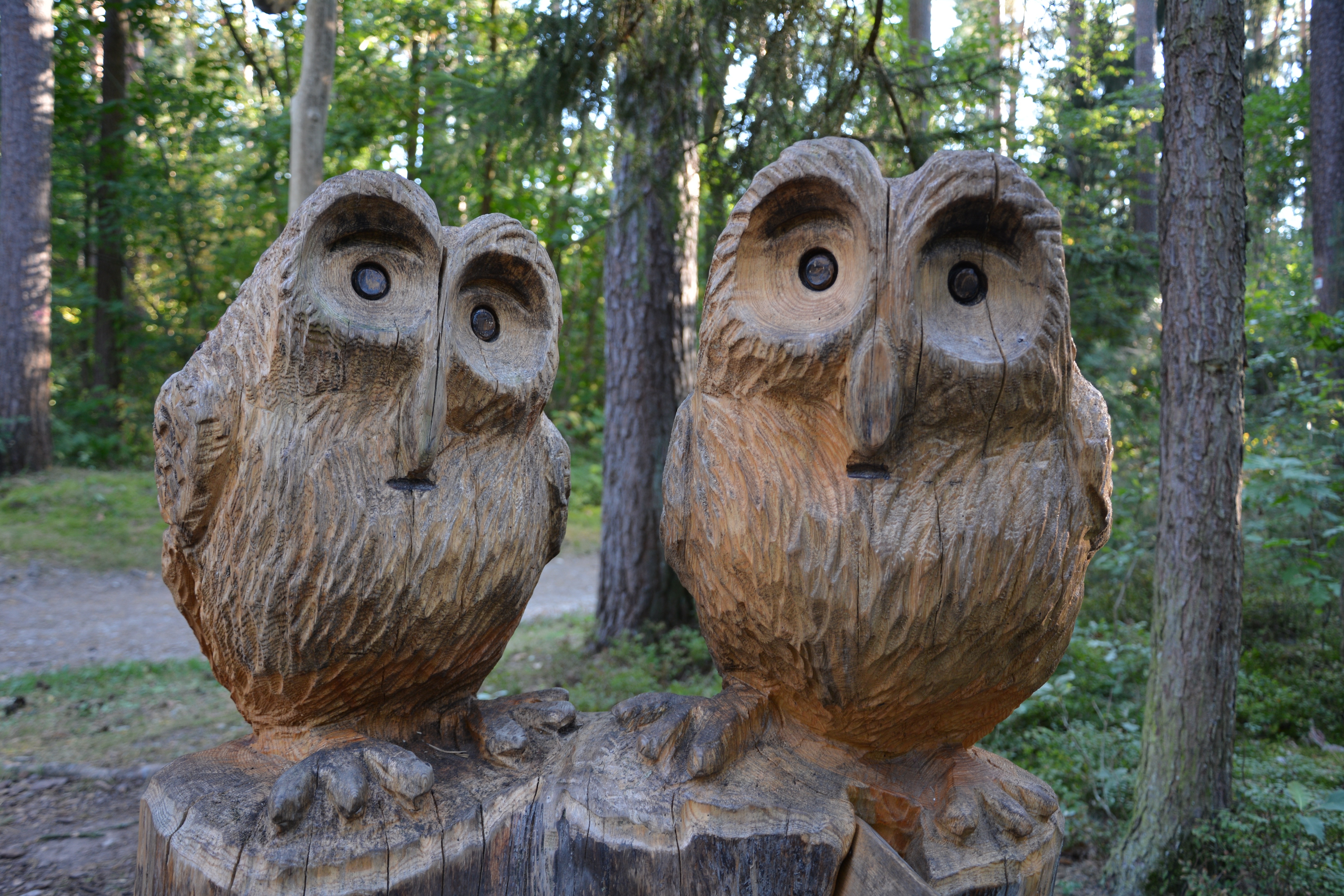two owl wood carvings
