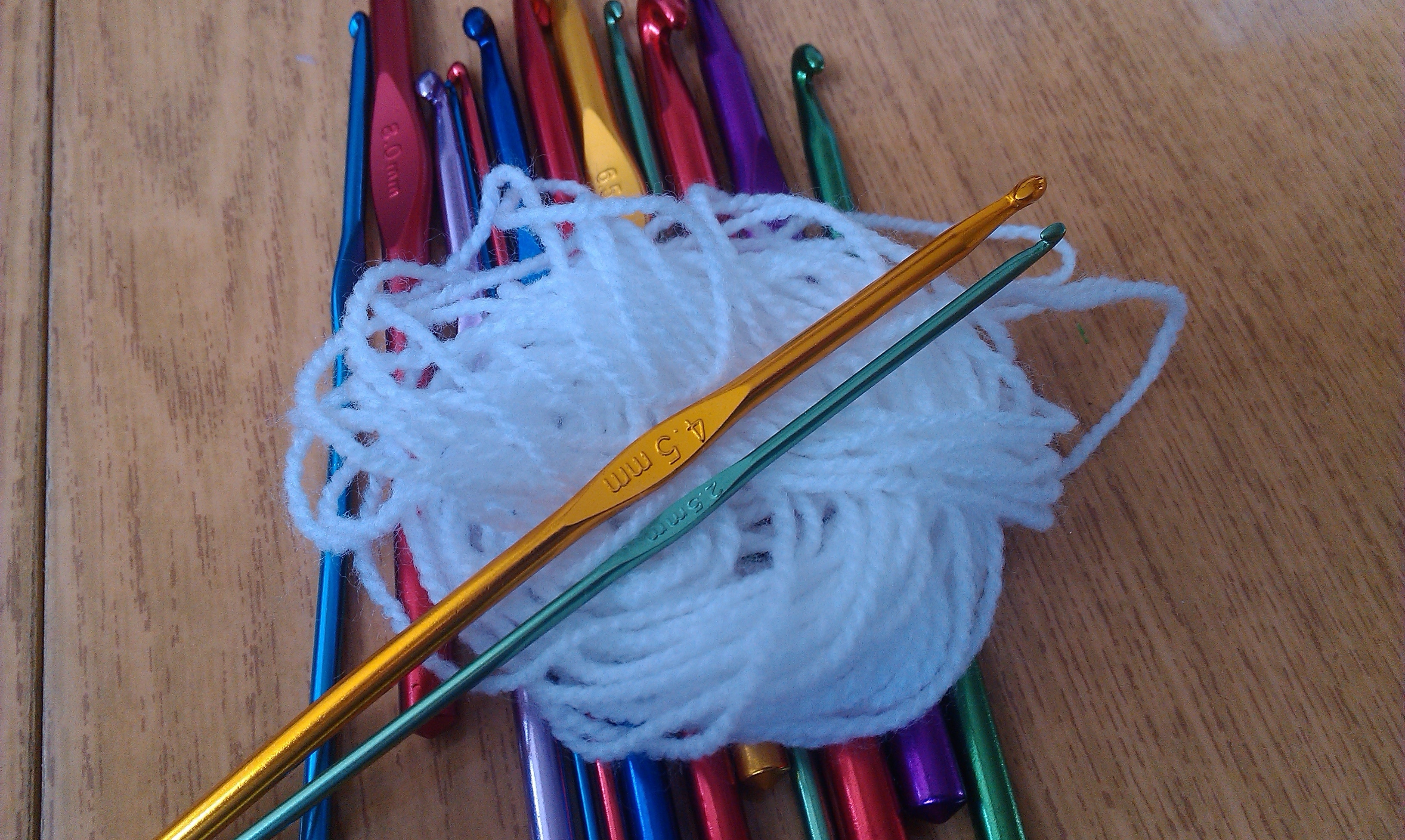 white yarn and crochet lot
