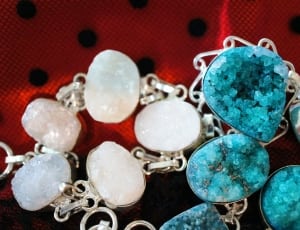 2 set of blue and white stone stud silver bracelet thumbnail