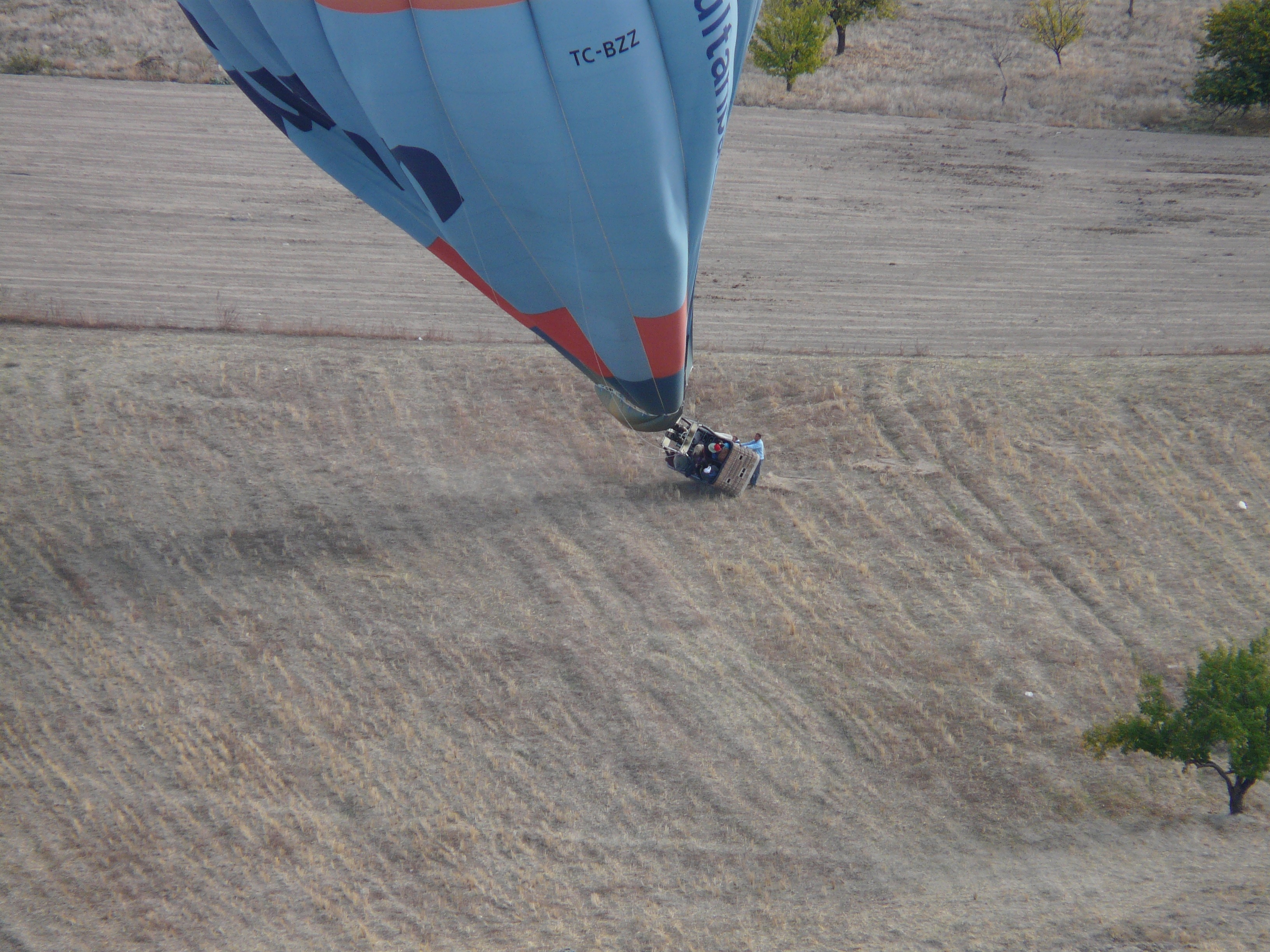 blue and red hot air balloon